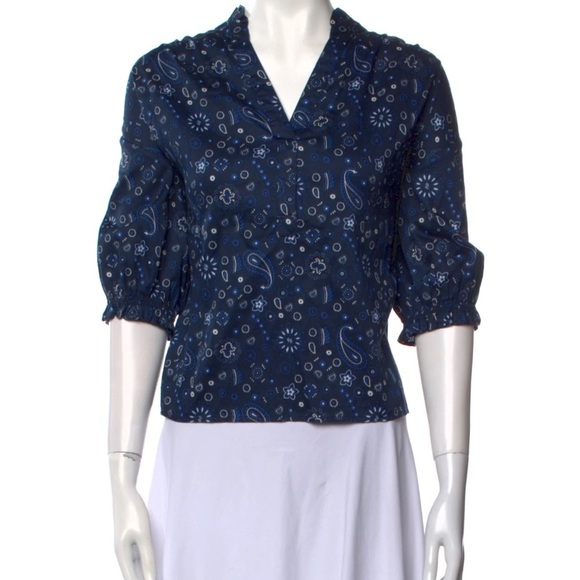 XiRENA Tops - Xirena Blue Paisley Elbow Length Blouse Top
